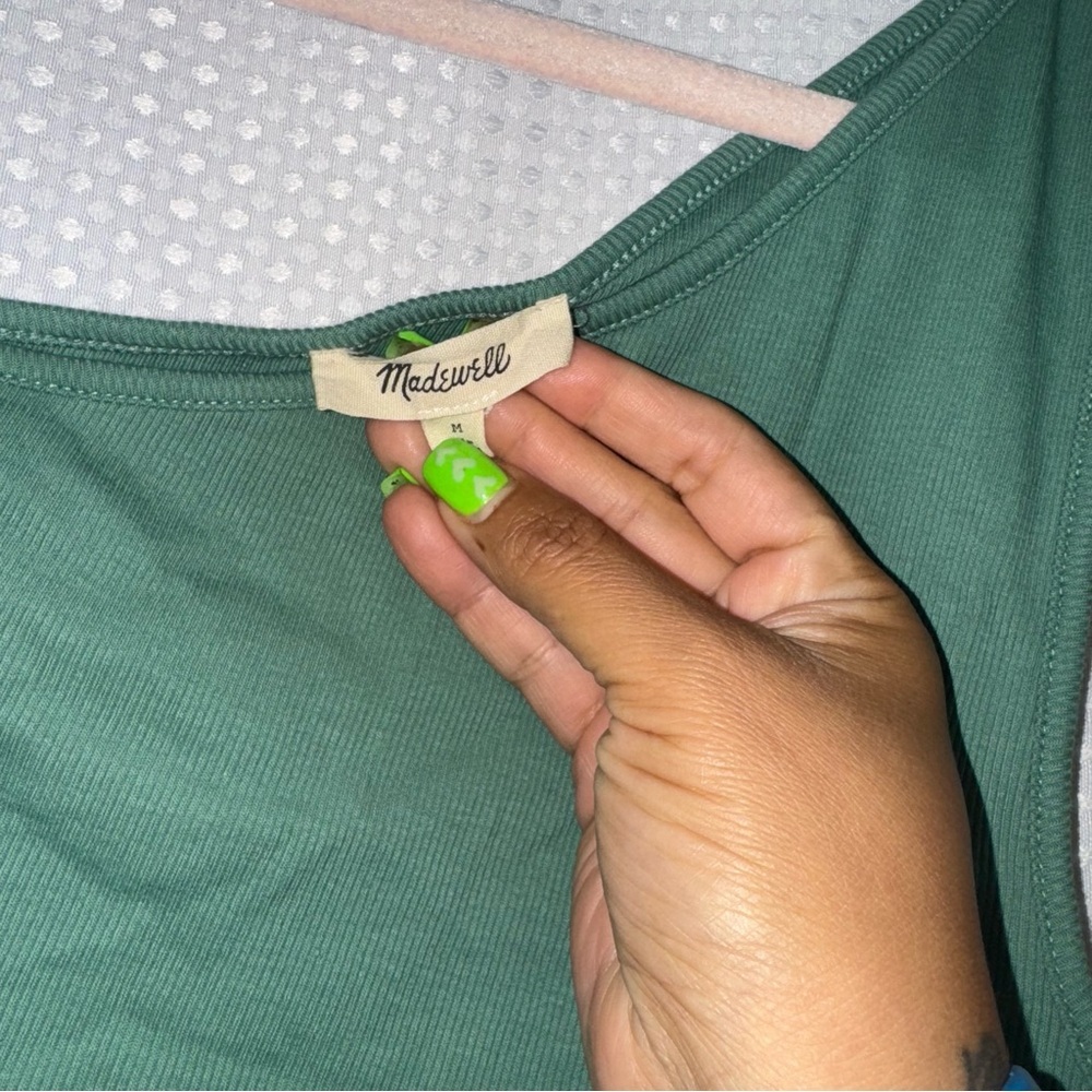 Madewell Brightside Rib One-Shoulder Tank Trellis Green Medium - Picture 6 of 8